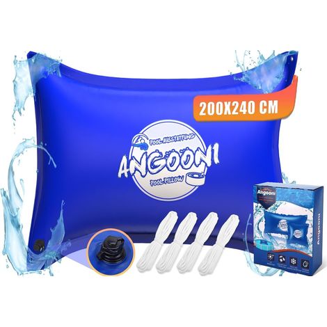 Coussin de piscine d'hiver XXL - 200 x 240 cm - Double couture Valve de gonflage double 0,4 mm PVC résistant au froid indéchirable avec œillets cordes pour hivernage de piscine Bleu (1/5)