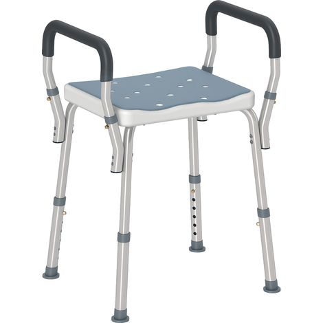 Tabouret de douche pour personnes âgées et handicapées avec accoudoirs, hauteur réglable, patins antidérapants, bleu