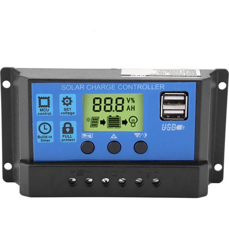 Régulateur de charge de panneau solaire 12V 24V, double port USB, écran LCD, 30A, pour système photovoltaïque domestique et petit installation autonome (1/5)