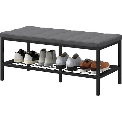Banc à chaussures d'entrée couloir 90 x 41 x 40 cm assise rembourrée rangement aéré style scandinave en polyester gris (1/5)