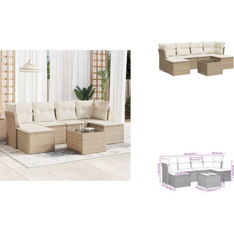 Salon de jardin avec coussins 7 pcs beige résine tressée - Ensemble Salon De Jardin - Meuble De Jardin - Salon De Jardin Design - Mobilier De Jardin - Canapé De Jardin (1/3)