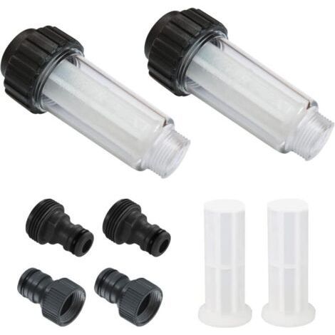 Water Filter for Garden Hose, 2 Pieces 3/4 Inch Water Pre-Filter Set with 4 Filter Elements & 2 Quick Adapters for High Pressure Cleaner, Garden Pump (1/4)