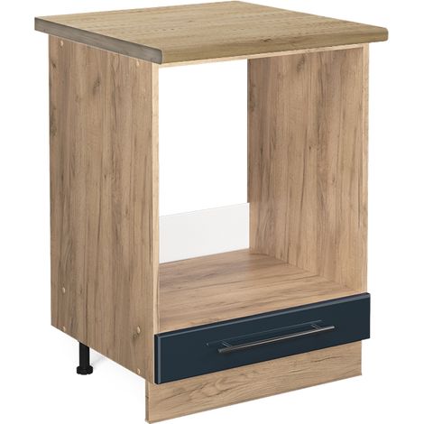 Herdumbauschrank Fame-Line, Dunkelblau Hochglanz, 60 cm , AP Eiche, Vicco