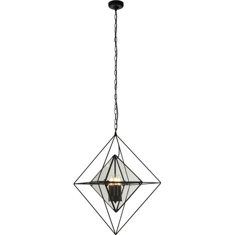 Searchlight DIAMOND - Plafonnier à 3 ampoules - noir avec panneaux de verre transparent (1/3)