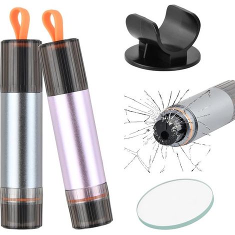 Marteaux de sécurité automobile 2 pièces – Marteaux d’urgence avec brise-vitre et coupe-ceinture – Avec verre de test et support adhésif – Accessoires de sécurité pour voiture – Gris violet (1/5)