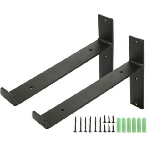 Lot de 2 supports d'étagère flottants en forme de L - 22 cm - Noir - Angle de 90 ° - Pour charges lourdes - Étagère industrielle (1/5)