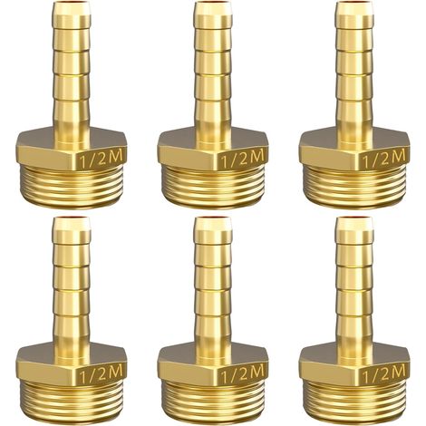 Réducteurs 1/4 à 3/8 Pouce en Laiton, Rallonge de Réduction avec Hexagone, Filetage Extérieur x Intérieur, pour la Conversion Tuyauterie(Lot 4) Ag X Barb 1/2" 3/8" (1/5)