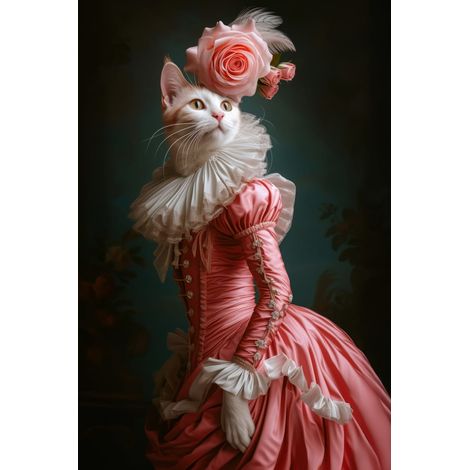 Tableau sur verre synthétique Chat en robe rose style rococo 65x97 cm - Impression sur Verre synthétique - Image HD  imprimée sur Verre synthétique - Tableau mural décoratif - Fabriqué en France