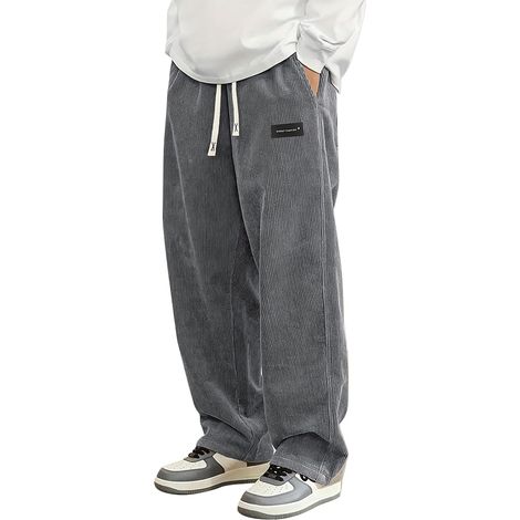 Pantalon Velours Côtelé Homme Baggy Taille Elastique Pantalons Cargo avec Poches Décontracté Tricoté Pantalon de Travail Jambes Larges Ample Y2K Pantalons Jogging Sport (1/3)