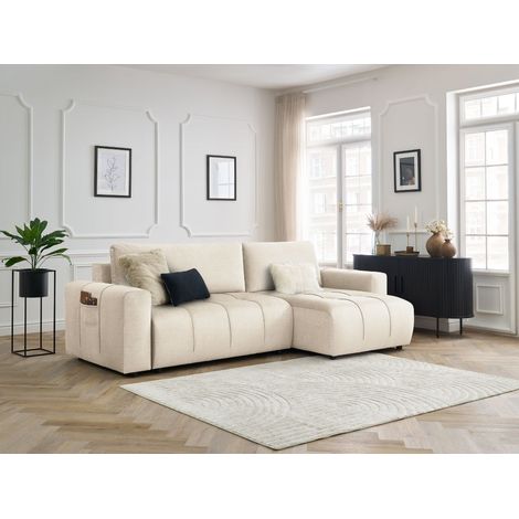 BOBOCHIC - Canapé d'angle réversible convertible coffre ARSENE tissu velours Beige (1/5)