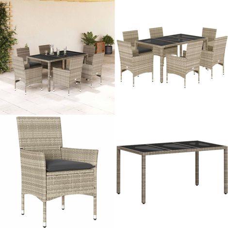 Ensemble à manger de jardin avec coussins 7 pcs rotin et verre - Salon De Jardin - Mobilier De Jardin - Set De Salon De Jardin - Table De Jardin - Chaises De Jardin - Home & Living (1/5)