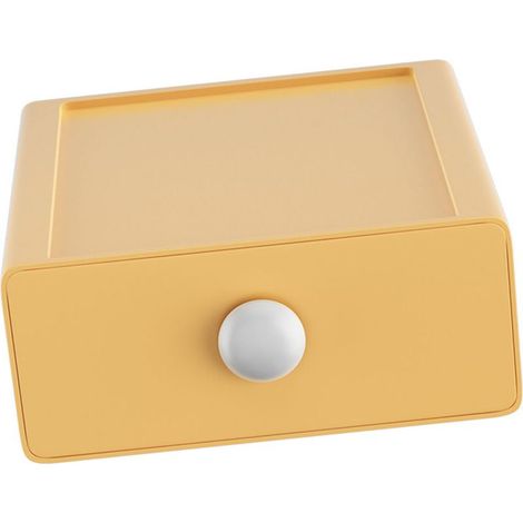 Multifunktionale Schreibtisch-Aufbewahrungsbox für Schubladen, platzsparend und mit großem Fassungsvermögen, gelb. Aufbewahrungsorganizer für Büro- und Haushaltsartikel. (1/5)