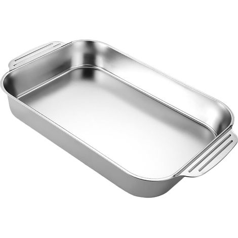 Plat À Cuisson Rectangulaire - 1 Pièce - Acier Inoxydable - Surface Antiadhésive - Compatible Induction Four Barbecue - 40,8 x 24,2 x 5,5 Cm (1/5)