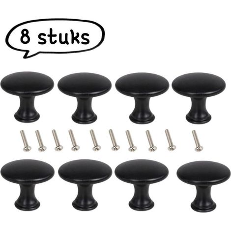 Set of 8 round single-hole handles in black aluminum for furniture drawers and cupboard doors with 20mm fixing screws (1/5)