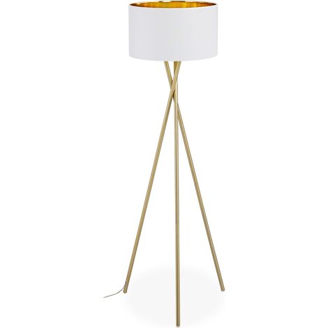 Lampada da terra a tre gambe in bianco e oro