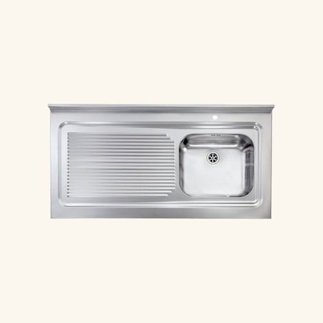 Cuisissimo – Évier professionnel à poser inox 120x60 cm – 1 bac avec égouttoir gauche – Bonde, siphon et trop plein inclus – Pour meuble sous évier 120 cm