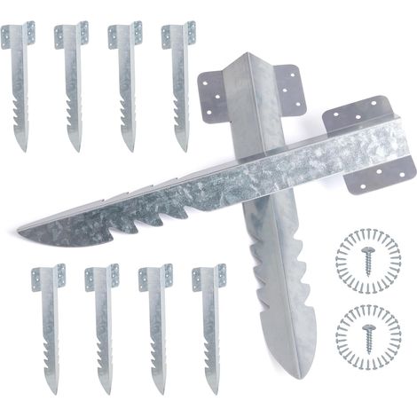 Lot de 10 supports de traverse ferroviaire, piquets de 41,5 cm en bois robuste et ancrage de fixation pour paysage, pelouse, allée (1/5)