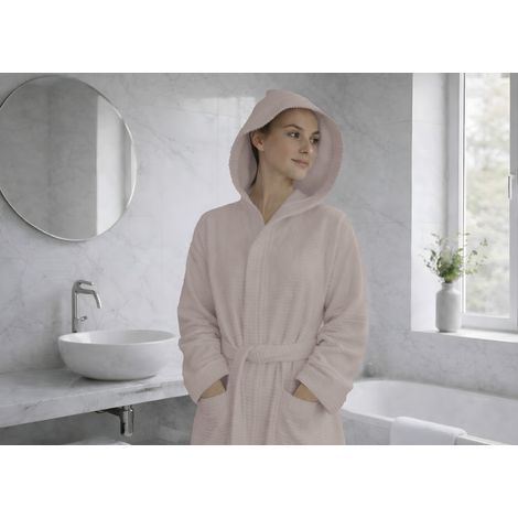 Accappatoio Con Cappuccio In Morbida Spugna Mod. Boutique Tinta Unita Tortora, misuraXL-XXLcoloreTortora