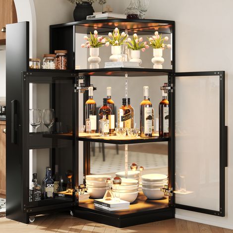 Vitrine en Verre Extensible Noir 64x42x112 cm avec Éclairage LED, Meuble de Rangement Cuisine et Salon (1/5)