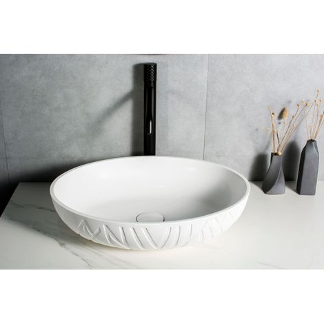 BERNSTEIN - Lavabo sobre encimera de piedra maciza LEO - 50x40x12cm - Blanco mate, Con desagüe automático Blanco mate, Con desagüe (1/5)