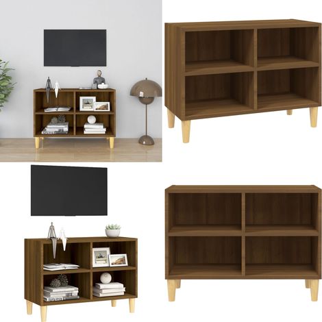 Meuble TV avec pieds en bois massif Chêne marron 69,5x30x50 cm - Meuble Tv - Meuble Tv Moderne - Meuble Tv Scandinave - Meuble Rangement - Étagère Tv - Home & Living