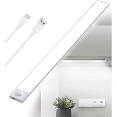 Reglette LED Cuisine Sous Meuble Rechargeable USB, 2500mAh 40cm Dimmable Lampe Placard Detecteur de Mouvement Barre LED Sans Fil Rechargeable Lumiere Capteur PIR a Pile pour Escalier Interieur (1/5)