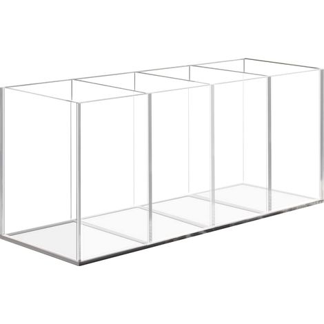 Cette boîte de rangement en acrylique transparent possède quatre compartiments et peut être utilisée pour ranger des cosmétiques et des bijoux. (1/5)