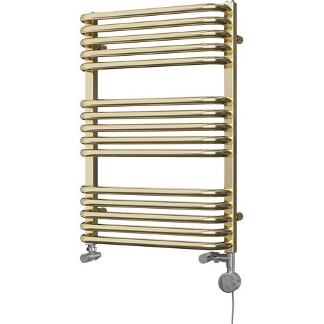 Crossmoor - Polished Brass Dual Fuel Towel Rail H736mm x W500mm Thermostatic (1/3)