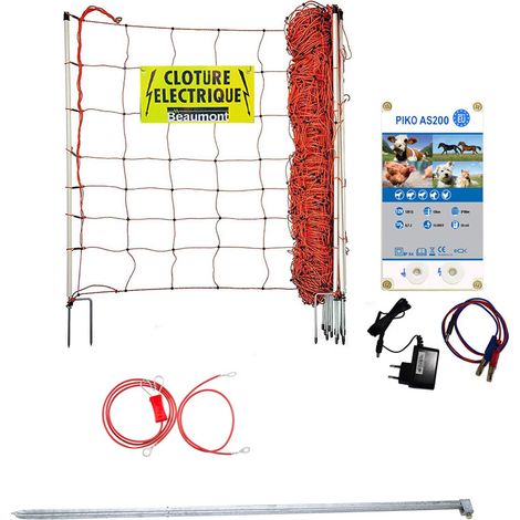Beaumont – Clôture électrique pour chien – Filet double pointe 50 m – Hauteur 90 cm – Mailles serrées pour sécurité – Poste mixte secteur/batterie
