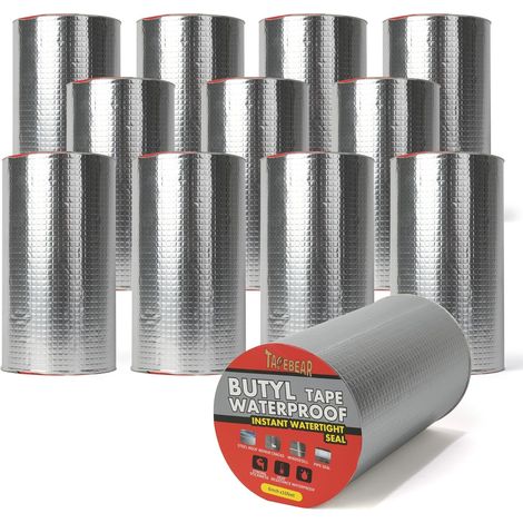 12 Rouleaux Butyle en Étanche Ruban 200mm x 5m, Adhésif Ruban Butyle Correctifs Imperméables de Réparation pour fuite de toit, fissure de surface, écart de rebord de fenêtre, rupture de tuyau (1/5)