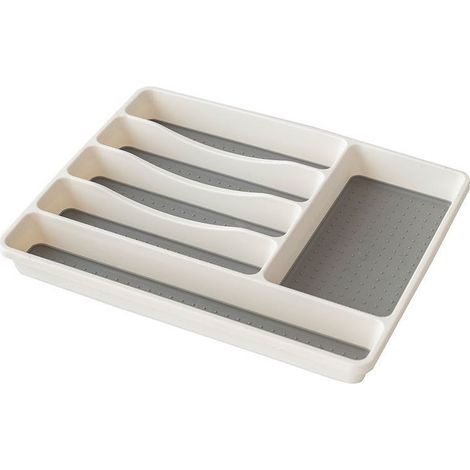 Range-couverts 6 Compartiments Rangement Tiroir Cuisine 41 x 33 x 5 cm,Couche Antidérapante,Blanc/ Anthracite (1/5)