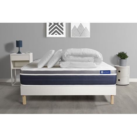 Ensemble matelas sommier Actimemo confort 160 x 200 cm 2 oreillers et couette Mémoire de forme - Couleur : Blanc (1/5)