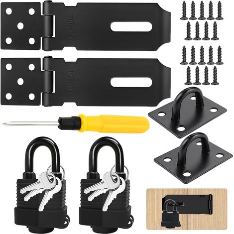 2er-Set Vorhängeschloss-Clips mit Vorhängeschloss und Schraube, Türriegel aus Edelstahl mit Schlüssel, robuster Vorhängeschloss-Clip, wasserdichtes Schloss, robuster Türschließer mit Vorhängeschloss (1/5)