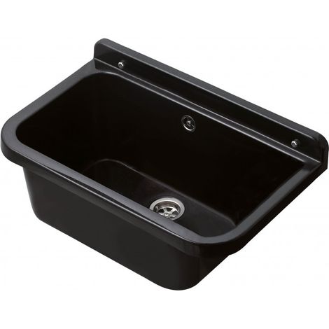 Évier mural extérieur, 55 x 34 cm, avec trop-plein – Noir – Jardin et garage – Kit de montage et de vidange – Negrari (1/2)