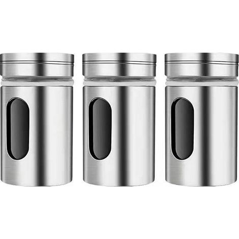 3 Pièces Boîtes à Épices avec Couvercle Pivotant,Bouteille d'assaisonnement en Acier Inoxydable,Pot Epices Set epices Cuisine,pots à épices pour Thé, sel et poivre (1/5)