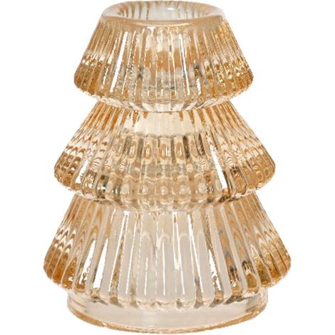 Kaemingk – Bougeoir pour bougies chandelle en forme de sapin orange sable, Ø 6,4 cm, hauteur 7,8 cm, verre