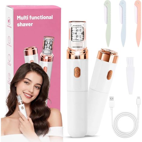 2 in 1 Épilateur Visage Femme, Epilateur electrique femme, Epilation visage, Rechargeable par USB avec Lumière LED, Epilation Visage Indolore, Idéal pour la Maison et le Voyage (Blanc) (1/5)