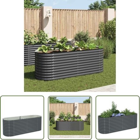 The Living Store Lit surélevé de jardin 240x80x81 cm Acier galvanisé Gris - Jardiniere Exterieure - Pot De Fleurs - Bac Plante - Lit Surélevé Jardin - Décoration Jardin (1/5)