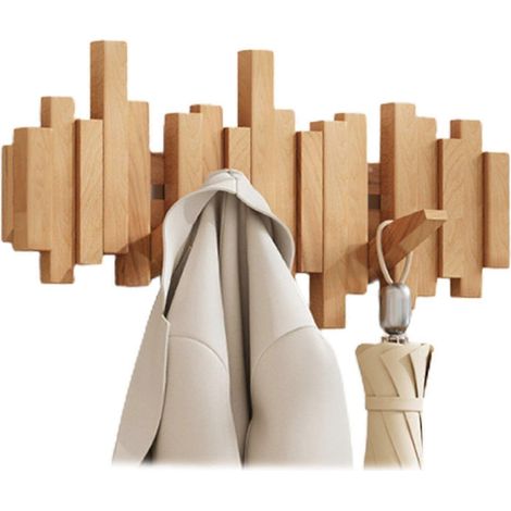 Porte-piano mural en bois, multifonctionnel et pliable, idéal pour décorer une chambre - Parfait pour les livres - Hêtre - 6 crochets - Hêtre (1/5)