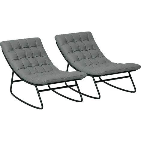 Lot de 2 fauteuils à bascule extérieur avec coussins épais, siège tissu textilène respirant et cadre en acier, gris (1/5)