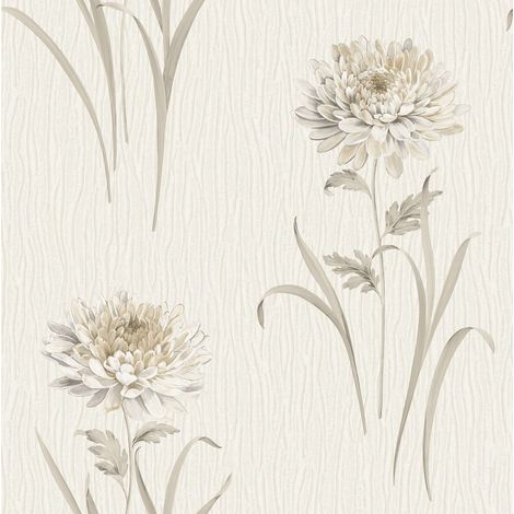 Textured Floral Wallpaper Champagne Cream Chrysanthemum Neutral Vinyl Feature (1/4)