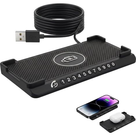 Chargeur Induction Voiture 15W, Chargeur sans Fil Rapide pour Voiture, Antidérapant avec Plaque d'Immatriculation et Câble USB 1,5m, Compatible avec 16 15 14 13 12 11 X S23/22/S21 (1/5)