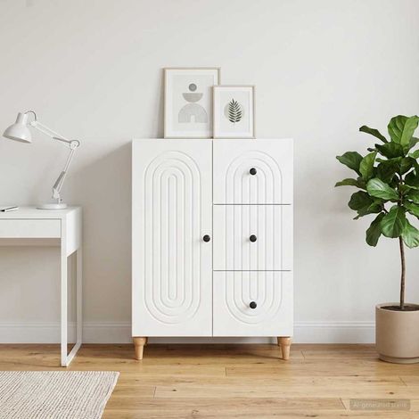 Buffet blanc avec 3 tiroirs et 1 porte, bois d'ingénierie, 66 x 34,5 x 90 cm - PANGIVO (1/5)