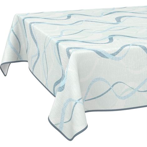 Nappe en Toile cirée Lavable, Facile d'entretien et imperméable, Effet Lotus, pour l'extérieur, Table de Jardin, Vagues, Bleue, 200 x 140 cm, avec Ourlet (bordée) (1/5)