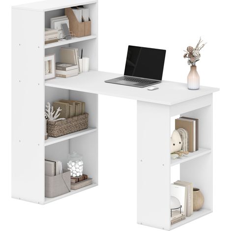 Computertisch mit Stauraum, 6 offene Fächer, ideal für Schlafzimmer oder Studio, 120 x 55 x 120 cm, weiß
