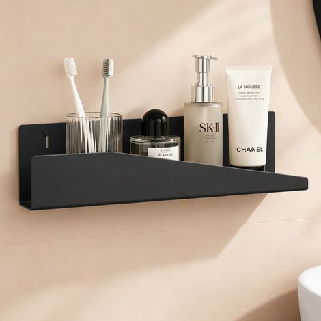 doporro Étagère de Douche Murale Sans Perçage, Support de Rangement Noir, Serviteur de Douche en Acier au Carbone, Adhésive ou Perçage, pour Salle de Bain Cuisine, Reglo-15