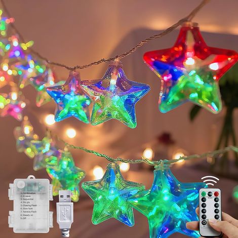 Guirlande Lumineuse Étoiles, 3M 20 LED Guirlande Lumineuse Noel, 8 Modes, Alimenté par USB/Batterie, Lumières Décoratives LED pour Extérieur/Intérieur pour Jardin, Chambre, Fête, Noël, Mariage (1/5)
