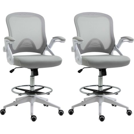 Lot de 2 fauteuils de bureau - Vinsetto - Tissu en maille - 64x60x126cm - Gris (1/5)
