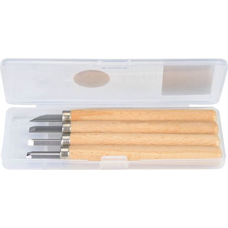 Set aus vier weißen Stahlschnitzmessern für Gummistempel (Nr. 4) (1/5)