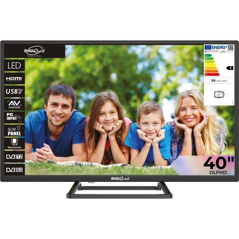 DIGIQUEST TV LED 40” DHLR, HD Ready, 12V  Certificato Tivùsat  Doppio tuner DVB-T2, DVB-S2  Mediaplayer, Funzione CEC, base centrale  Ideale per Camper e Barche [classe di efficienza energetica E]